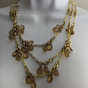 Vintage Three Strand Champagne Bead Gold-Tone Necklace